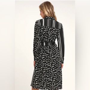 Lulus Women Via Dolce Polka Dot Striped Midi Chic Shirtdress Black Size XS